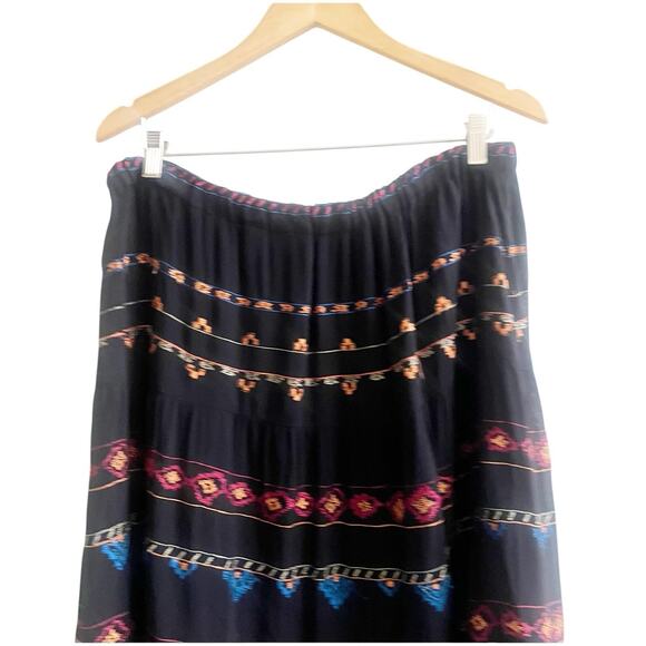 Chico's Black and Multicolor Embroidered Midi Skirt - Picture 4 of 16